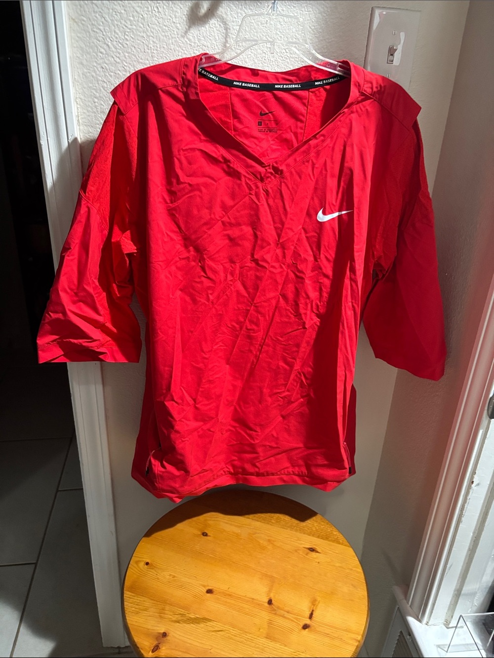 Nike Red Athletic with White Swoosh Baseball Shirt L